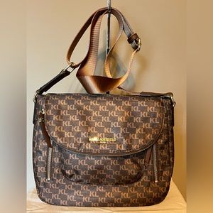 Karl Lagerfeld Brown Nylon Front Flap Pocket Messenger Crossbody - EUC